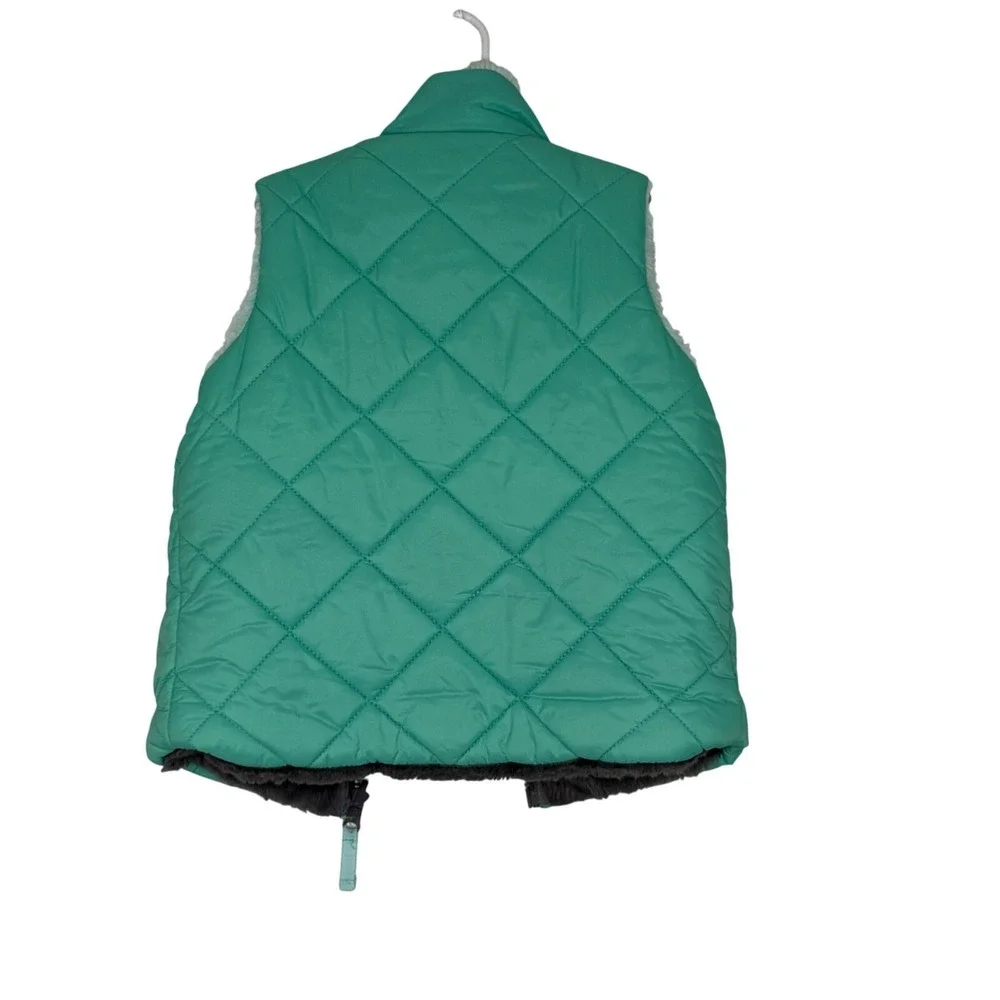 CAT &‎ JACK GIRL'S SLEEVELESS PUFFER JACKET VEST GREEN GRAY FAUX FUR SIZE XS 4/5